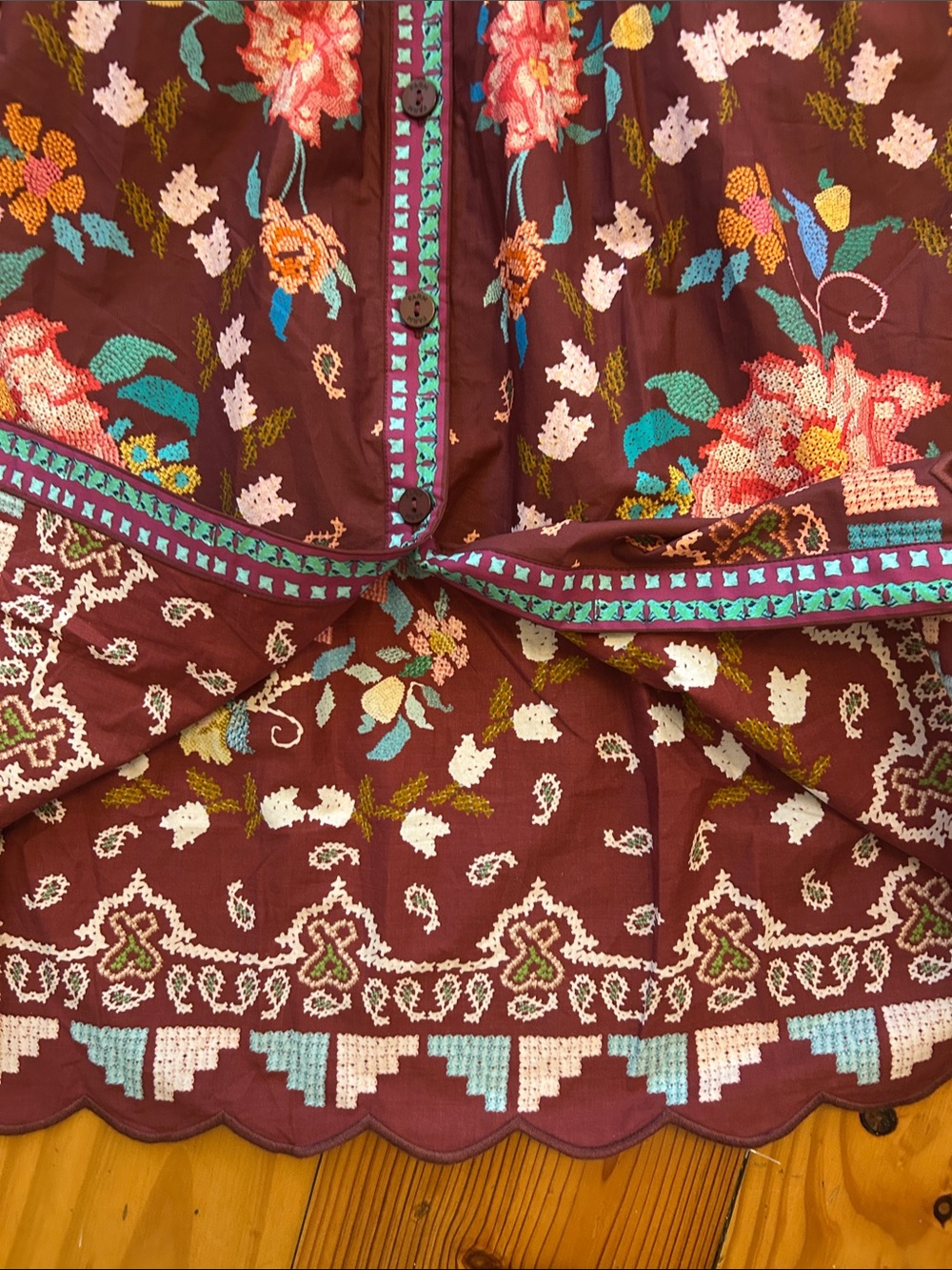 FARM Rio Cotton Burgundy Floral Midi Dress - Picture 5 of 6